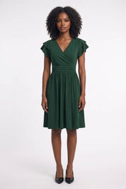 Overslag Midi Jurk Dames V-hals Korte Mouwen Taille Feest - Donkergroen / Zwart / Bordeaux - Maelen