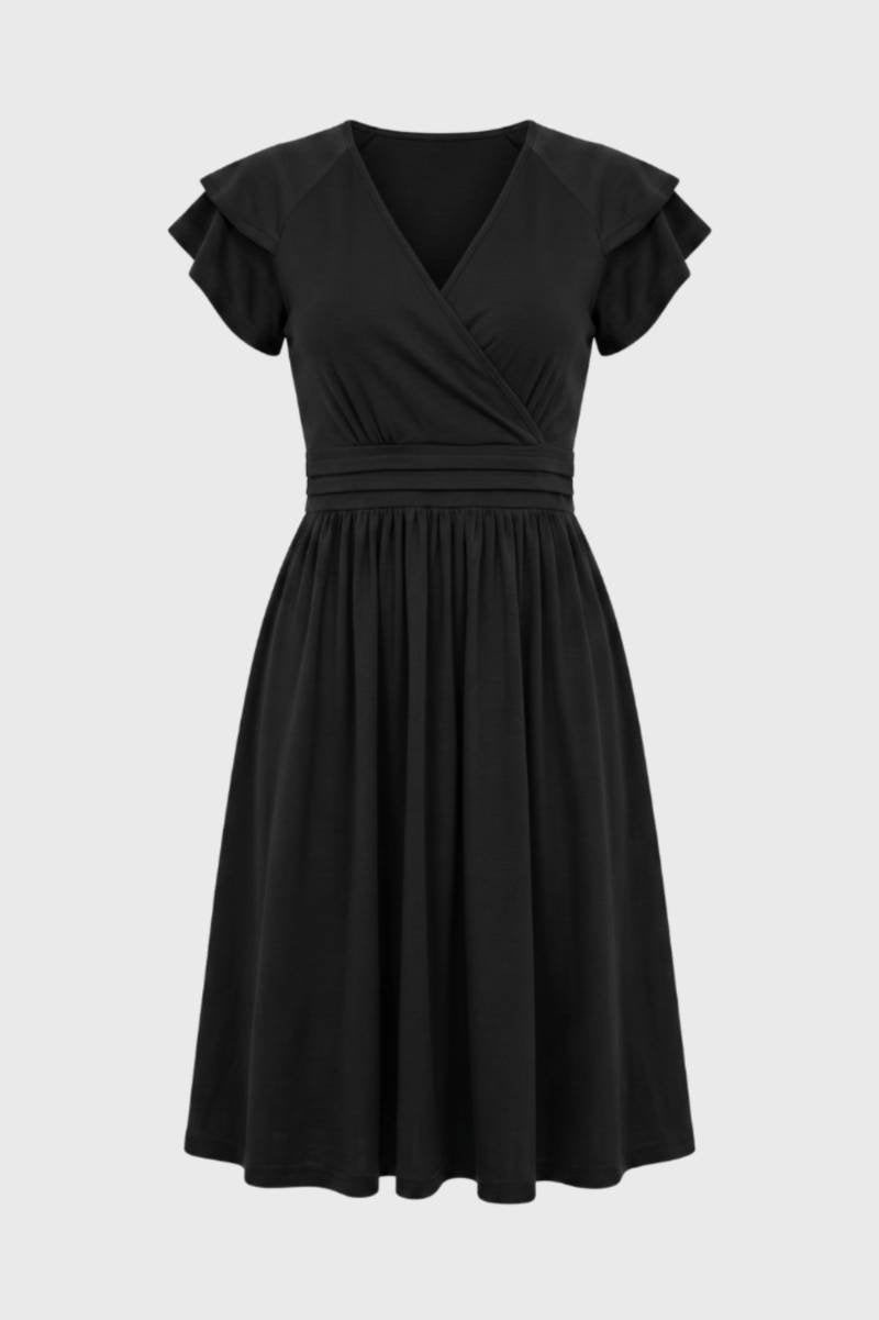 Overslag Midi Jurk Dames V-hals Korte Mouwen Taille Feest - Donkergroen / Zwart / Bordeaux - Maelen