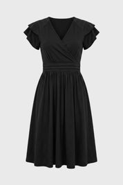 Overslag Midi Jurk Dames V-hals Korte Mouwen Taille Feest - Donkergroen / Zwart / Bordeaux - Maelen