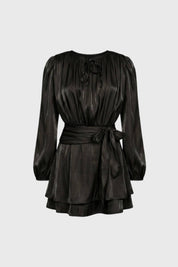 Mini Jurk met Ruches en Tailleband Dames - Champagne / Zwart - Maelen