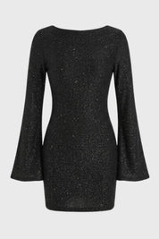 Glitter Mini Jurk Dames Wijde Mouwen Aansluitend Feest - Zwart / Wijnrood / Donkergroen - Maelen