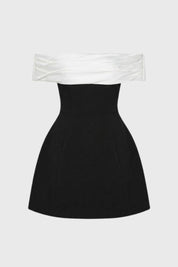 Off Shoulder Mini Jurk Dames Contrasterende Details Feest - Zwart/Wit - Maelen