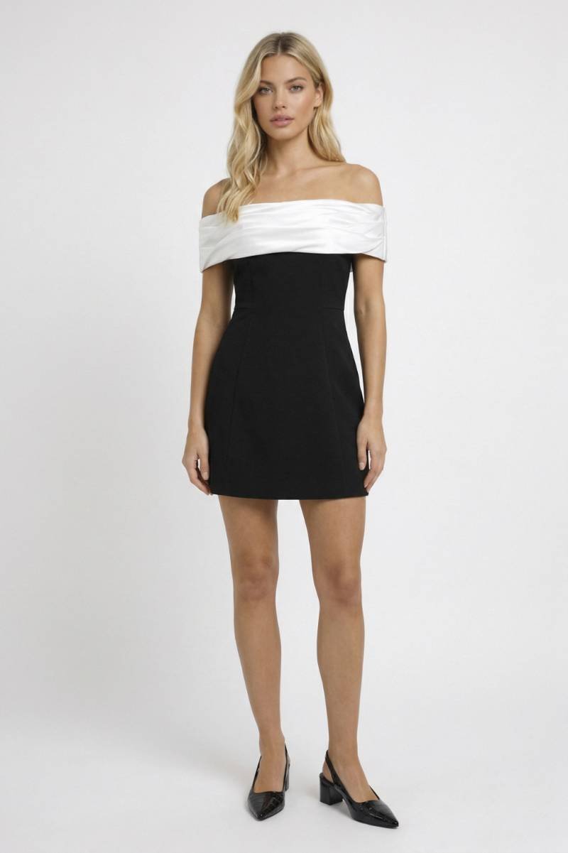 Off Shoulder Mini Jurk Dames Contrasterende Details Feest - Zwart/Wit - Maelen
