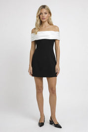 Off Shoulder Mini Jurk Dames Contrasterende Details Feest - Zwart/Wit - Maelen