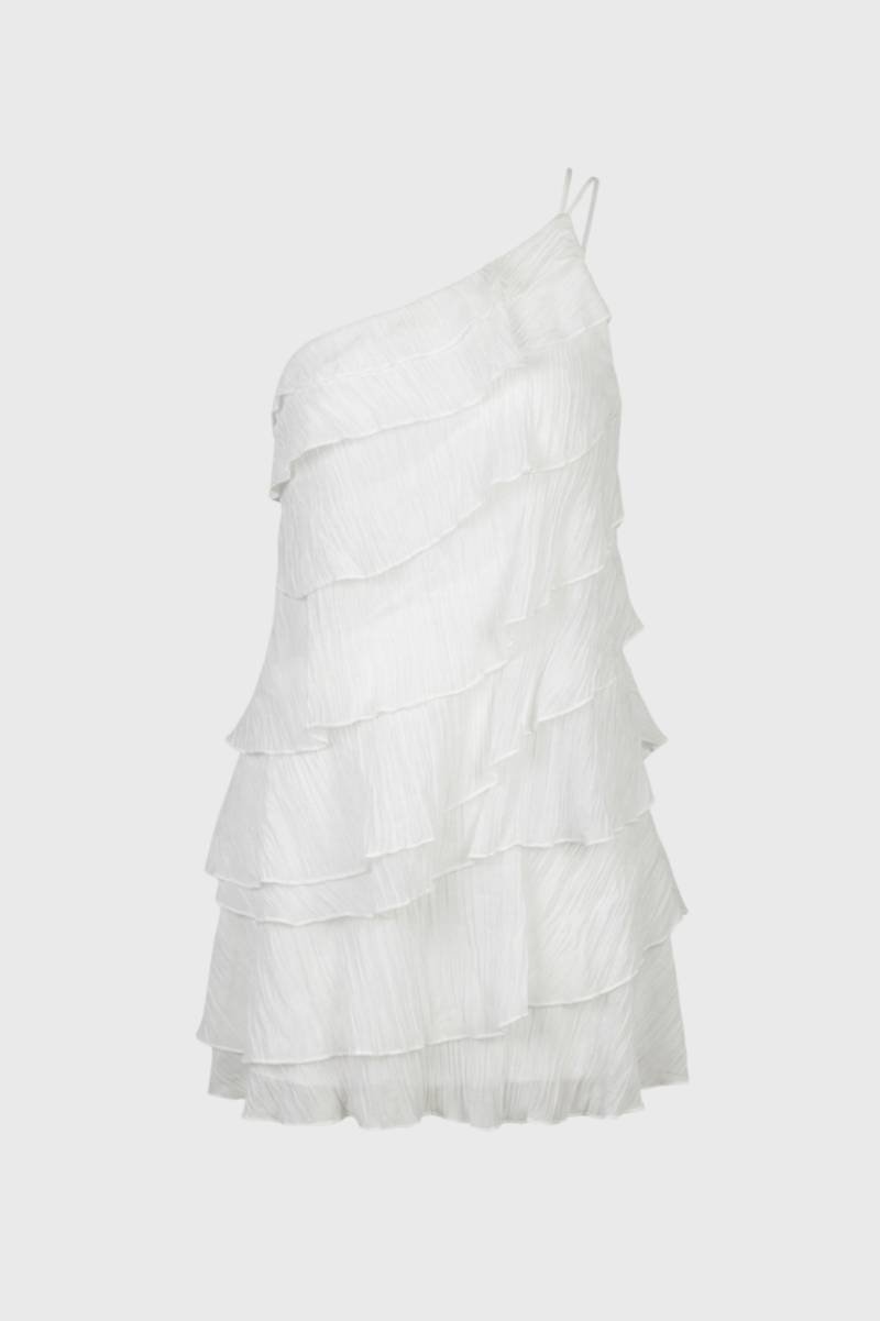One Shoulder Mini Jurk met Ruches en Gelaagde Rok Dames - Roze / Lichtgroen / Wit - Maelen