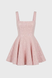 Glitter Skater Mini Jurk Dames Aansluitend Feest Avond - Lichtroze / Wit - Maelen