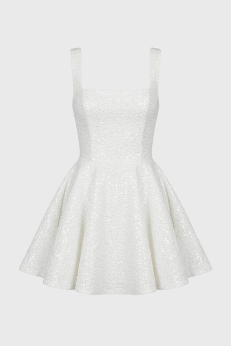 Glitter Skater Mini Jurk Dames Aansluitend Feest Avond - Lichtroze / Wit - Maelen