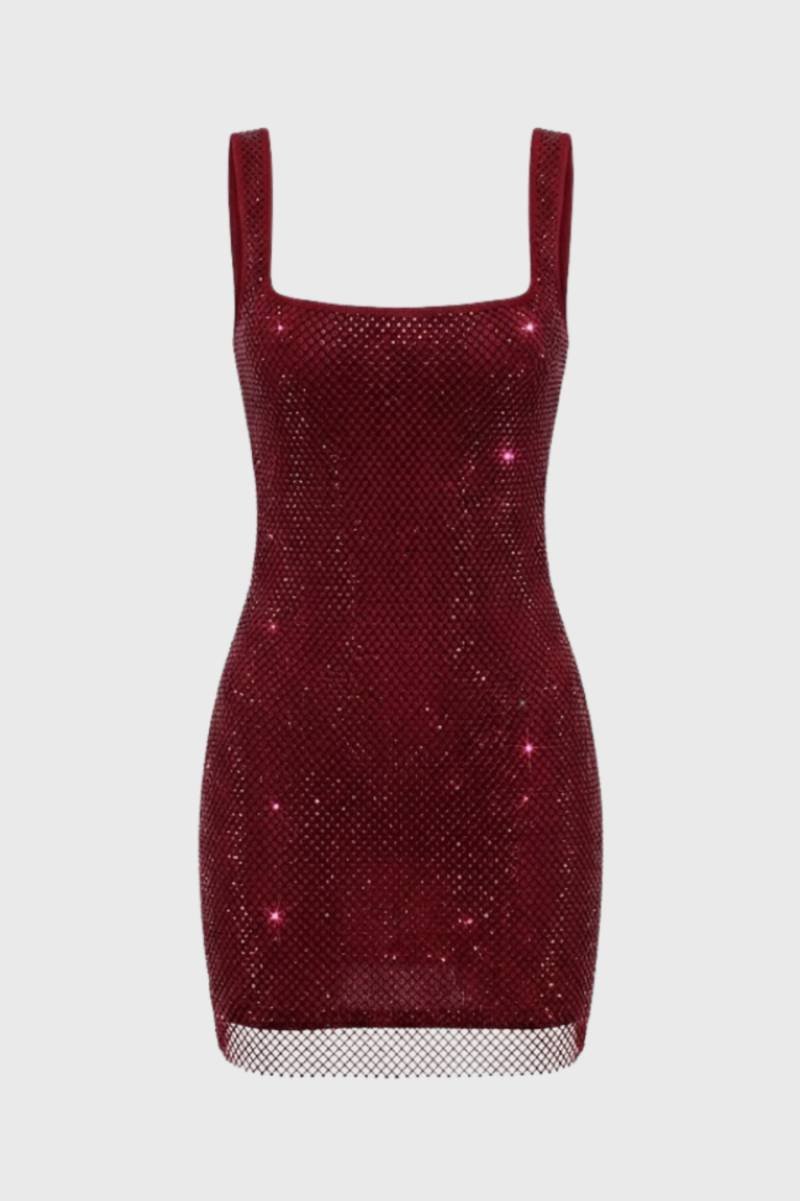 Pailletten Mini Jurk Dames Aansluitend Feest Avond Gala - Zwart / Bordeaux - Maelen