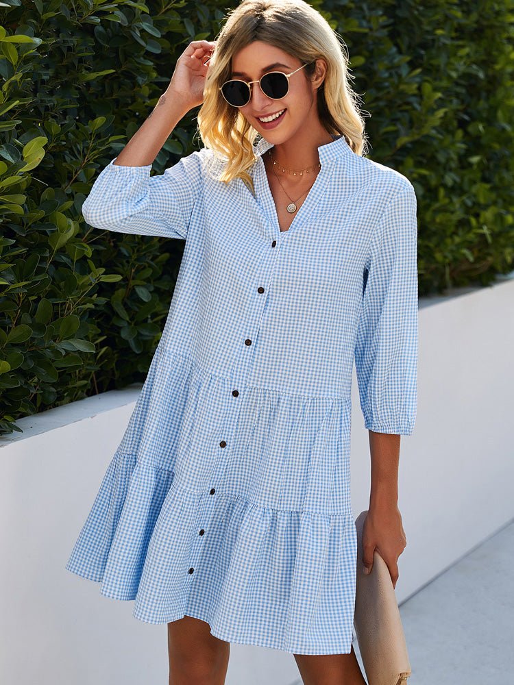Dames A-lijn Midi Jurk V-hals Mouwloos Dagelijks en Zomer - Blauw / Roze - Maelen