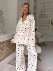 Carina Pyjama-Set | Zacht Katoenen Damespyjama met Trendy Hartjesprint