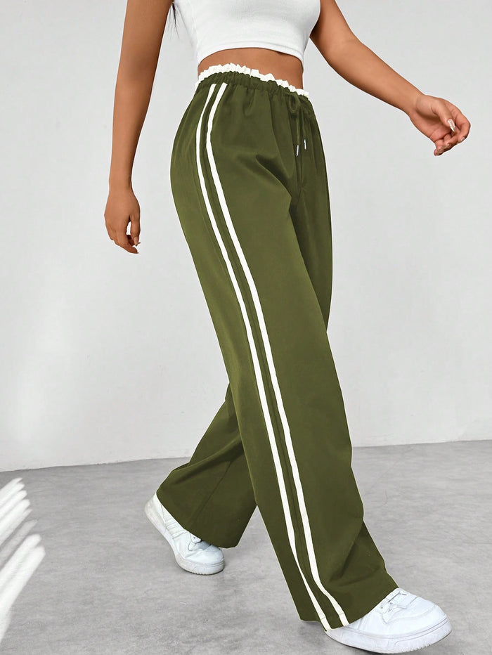 Joggingbroek Dames Wide Leg met Zijstrepen en Hoge Taille, Casual Sportkleding - Mia Comforto