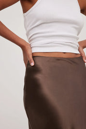 Chiara Satijnen Midi-Rok Dames – Elegante Rok met Hoge Taille en Glanzende Afwerking