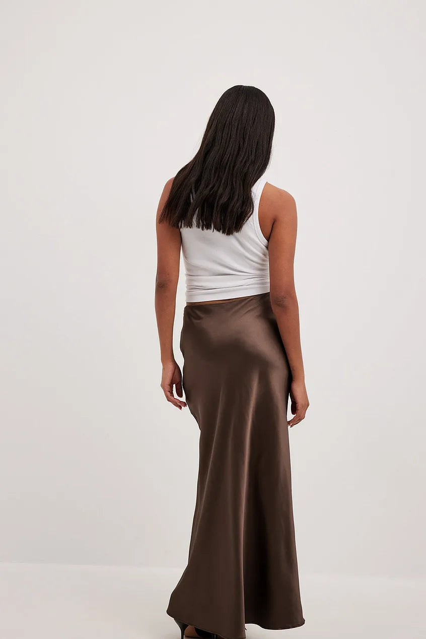Chiara Satijnen Midi-Rok Dames – Elegante Rok met Hoge Taille en Glanzende Afwerking