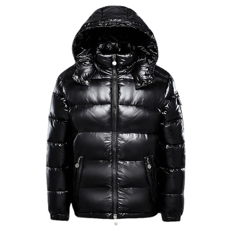 Donsjas voor heren, effen kleur, met capuchon, glanzend metalen rits, warme winterjas, windjack, parka, Zwart, M Donsjas voor heren, effen kleur, met capuchon, glanzend metalen rits, warme winterjas, windjack, parka, Zwart, M