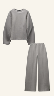 Dames Tweedelige Set Oversized Trui en Wide Leg Broek Casual Chic - Gebroken Wit / Grijs / Zwart - Maelen