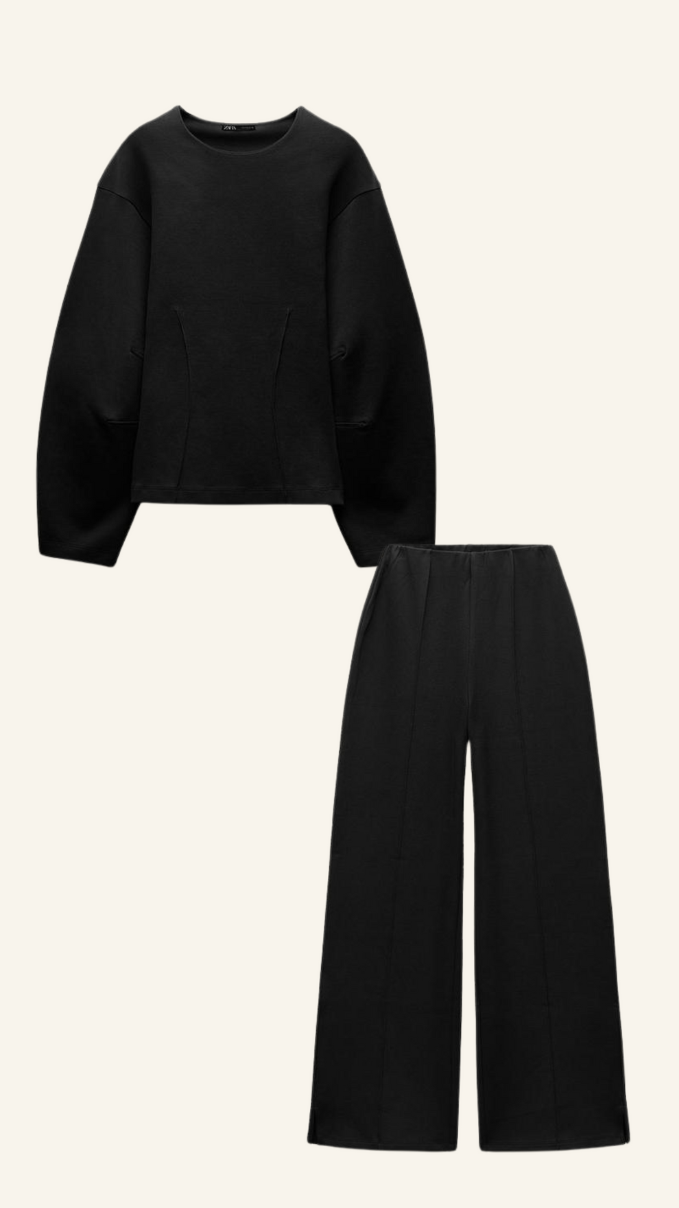Dames Tweedelige Set Oversized Trui en Wide Leg Broek Casual Chic - Gebroken Wit / Grijs / Zwart - Maelen