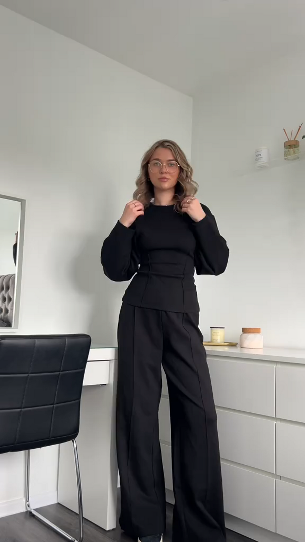 Dames Tweedelige Set Oversized Trui en Wide Leg Broek Casual Chic - Gebroken Wit / Grijs / Zwart - Maelen