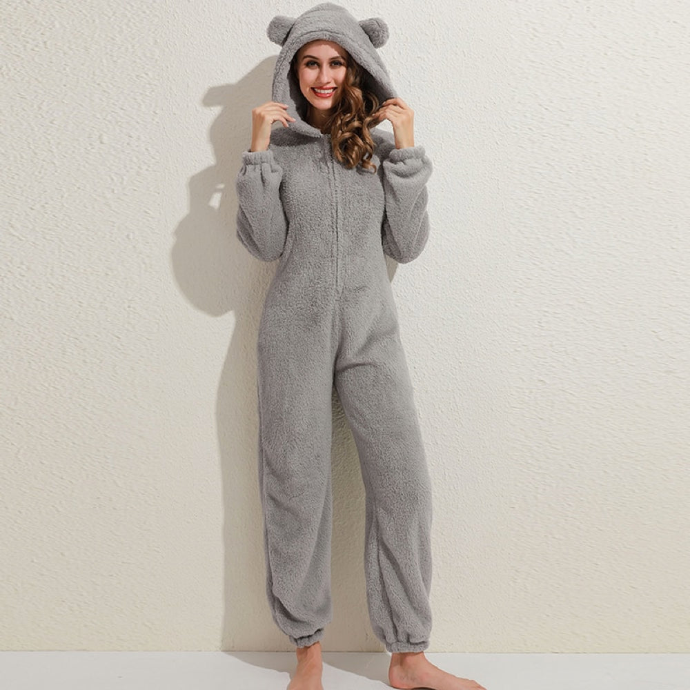 Giulia fleece onesie – superzachte dames onesie met schattige berenoortjes