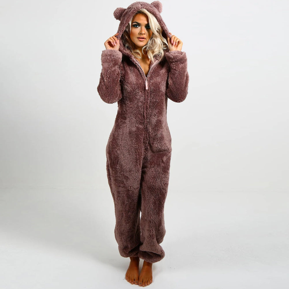 Giulia fleece onesie – superzachte dames onesie met schattige berenoortjes