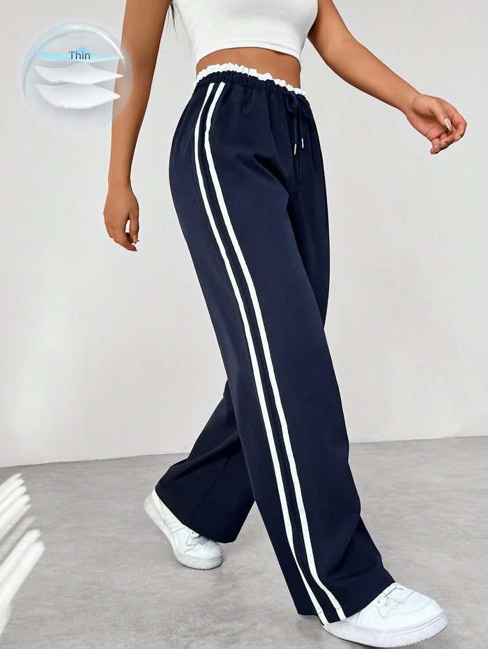 Joggingbroek Dames Wide Leg met Zijstrepen en Hoge Taille, Casual Sportkleding - Mia Comforto