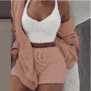 Lucia Loungewear Set voor dames | Warme Gebreide 3-Delige Set met Crop Top, Short en Vest