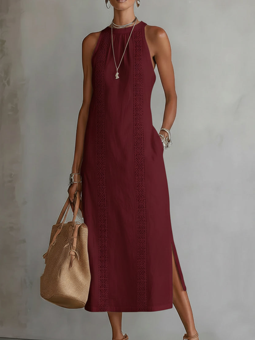 Midi Jurk Dames Opstaande Kraag Korte Mouwen Zomer - Wit / Groen / Geel - Maelen
