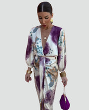 Wikkeljurk Midi Dames met Tie-Dye Print en V-hals, Elegant voor Cocktail en Feest - Rossella Amati