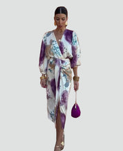 Wikkeljurk Midi Dames met Tie-Dye Print en V-hals, Elegant voor Cocktail en Feest - Rossella Amati
