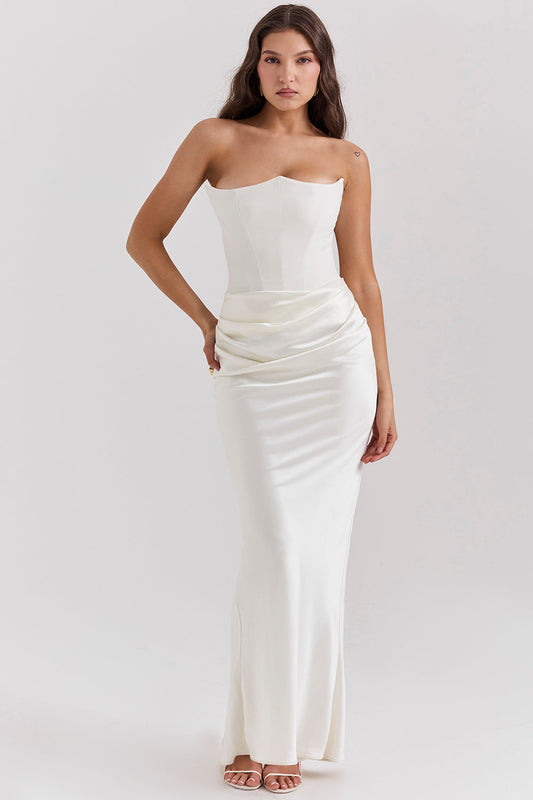 Viviana Dress | Strapless Corset Jurk van Satijn met Elegante Split