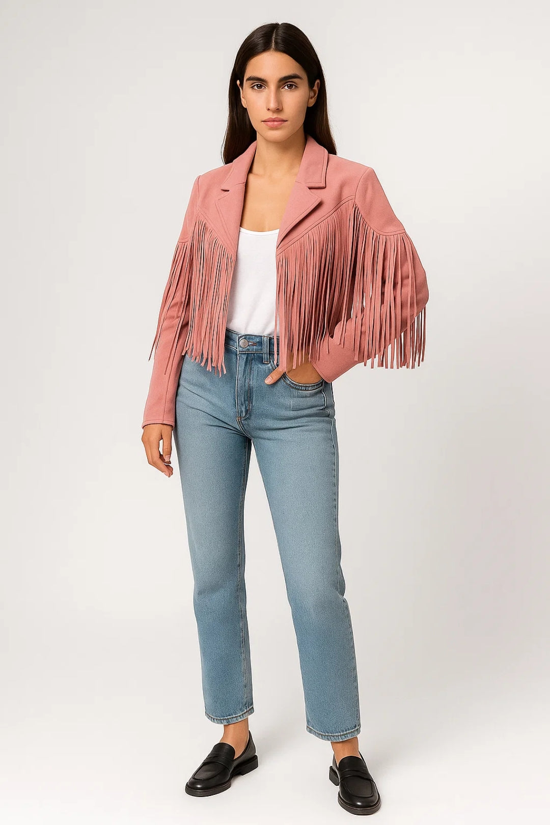 Dames Franjejas Western Suède Look Korte Pasvorm - Roze / Bruin - Maelen