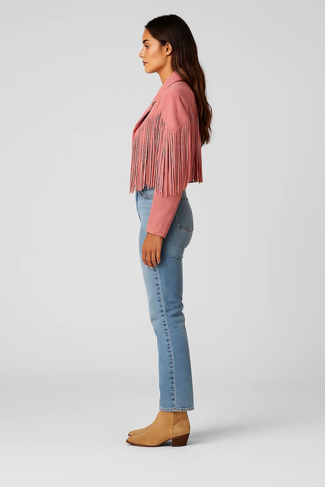Dames Franjejas Western Suède Look Korte Pasvorm - Roze / Bruin - Maelen