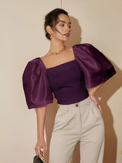 Bonnie Blouse | Elegante Blouse met Vierkante Halslijn en Subtiele Pofmouwen