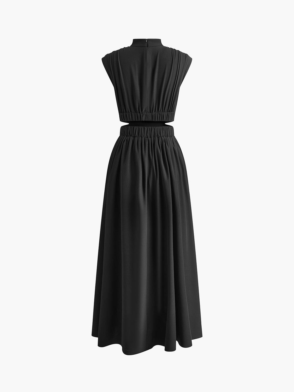 Polina Lange Mock Neck Jurk Dames met Cut-out Detail, Mouwloos en Zakken - Zwart/Roze/Lichtblauw