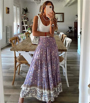 Chiara Rok | Bohemian Maxi Rok met Uniek Bloemendesign en Elastische Taille