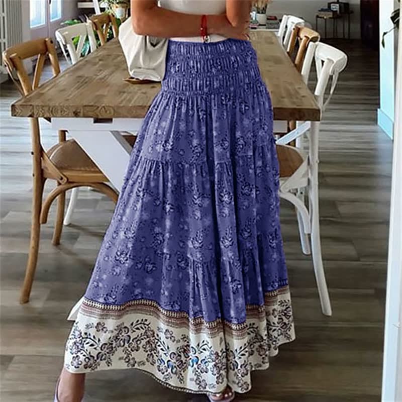 Chiara Rok | Bohemian Maxi Rok met Uniek Bloemendesign en Elastische Taille
