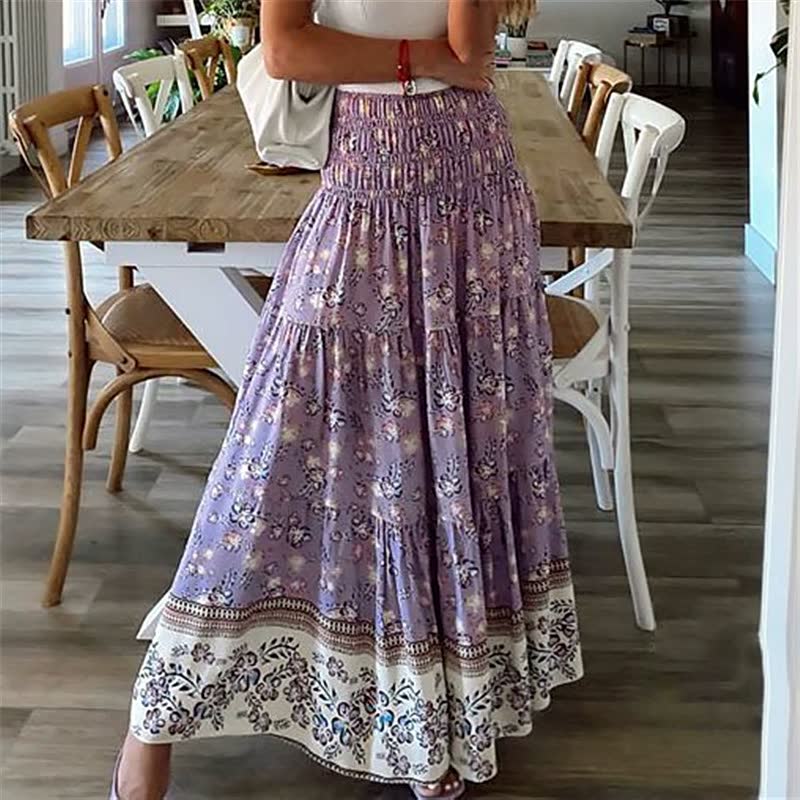 Chiara Rok | Bohemian Maxi Rok met Uniek Bloemendesign en Elastische Taille