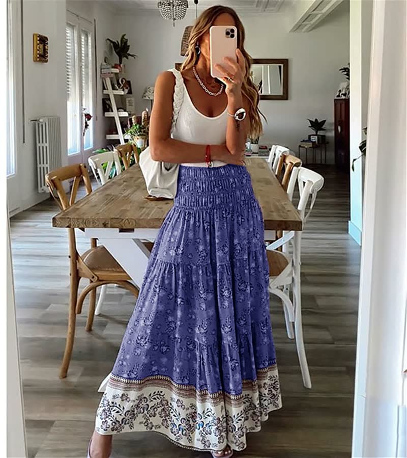 Chiara Rok | Bohemian Maxi Rok met Uniek Bloemendesign en Elastische Taille