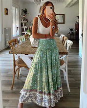 Chiara Rok | Bohemian Maxi Rok met Uniek Bloemendesign en Elastische Taille