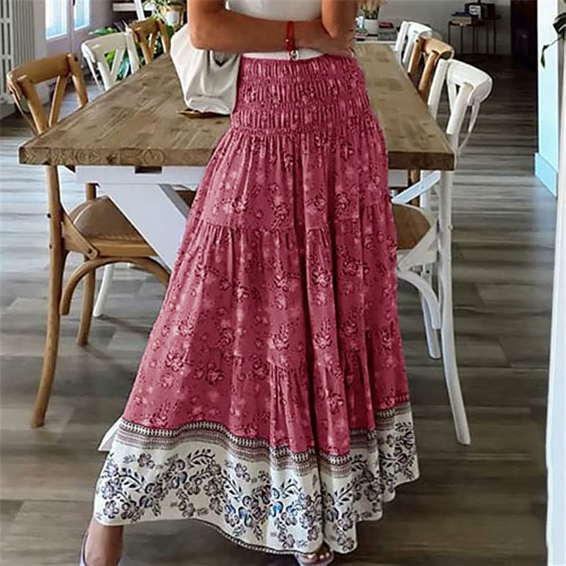 Chiara Rok | Bohemian Maxi Rok met Uniek Bloemendesign en Elastische Taille