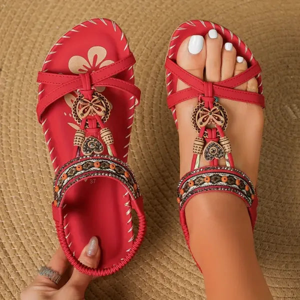 Dames Sandalen Orthopedisch Comfort Gevlochten Bandjes Kurk Zool - Kobalt Blauw / Mahonie Bruin / Beige Bali - Maelen