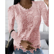 Bianca Lace Blouse | Damesblouse met Delicaat Kant, Vrouwelijke Pasvorm en Klassieke Ronde Hals