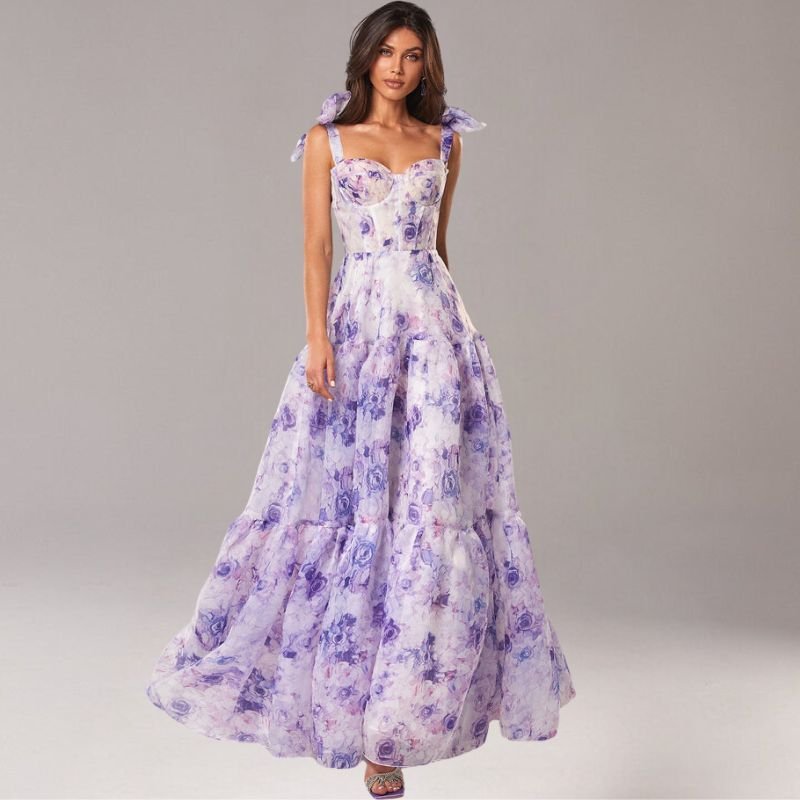 Bianca Jurk | Zomerjurk met Korsetlook, Kantdetails en Romantische Bloemenprint