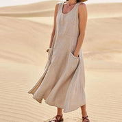 Arlena Jurk | Linnen-Katoen Zomerjurk met Pockets en Flatterend Silhouet