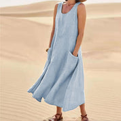 Arlena Jurk | Linnen-Katoen Zomerjurk met Pockets en Flatterend Silhouet