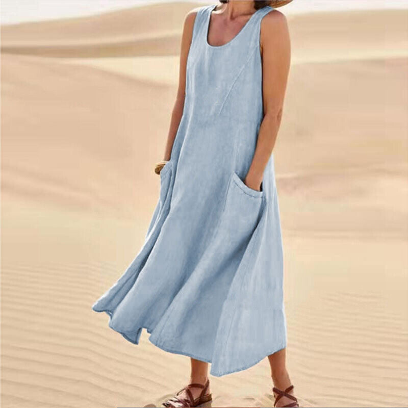 Arlena Jurk | Linnen-Katoen Zomerjurk met Pockets en Flatterend Silhouet