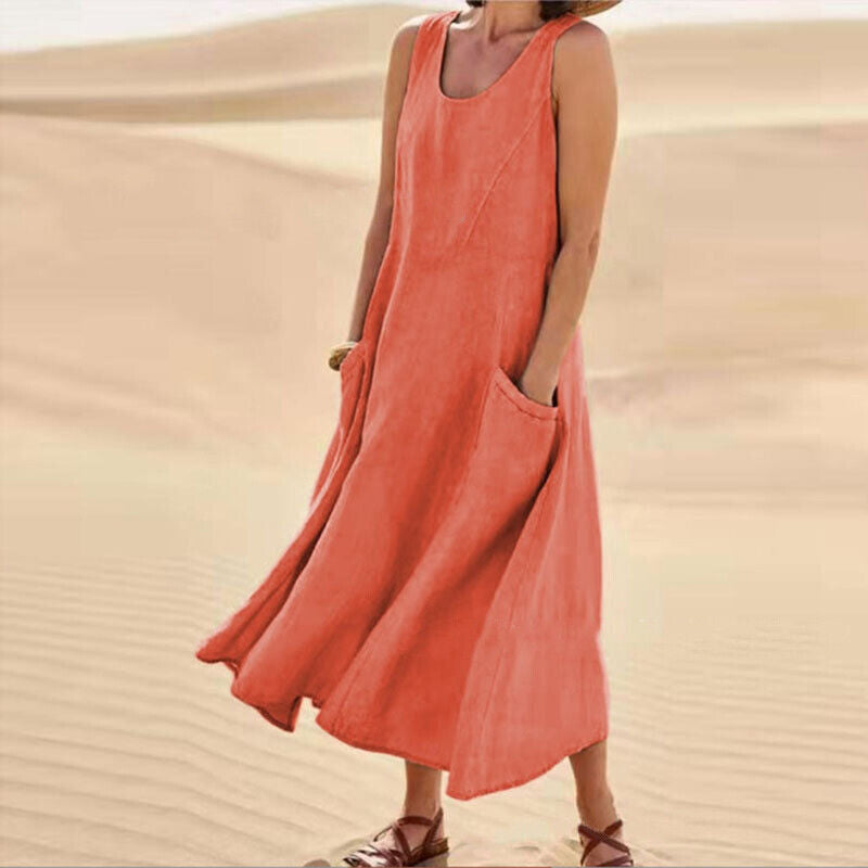 Arlena Jurk | Linnen-Katoen Zomerjurk met Pockets en Flatterend Silhouet