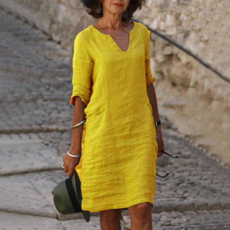 Dames Linnen Zomerjurk Losse Pasvorm Casual Comfortabel Lente Zomer - Oranje / Zwart / Khaki - Maelen