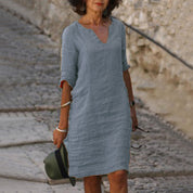 Dames Linnen Zomerjurk Losse Pasvorm Casual Comfortabel Lente Zomer - Oranje / Zwart / Khaki - Maelen