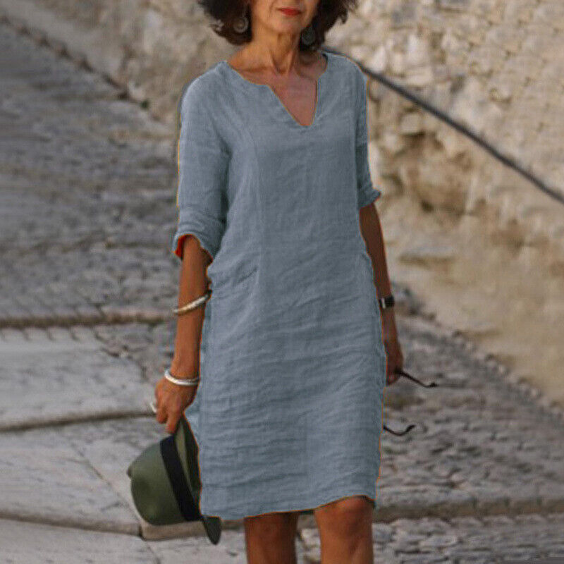 Dames Linnen Zomerjurk Losse Pasvorm Casual Comfortabel Lente Zomer - Oranje / Zwart / Khaki - Maelen