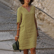 Dames Linnen Zomerjurk Losse Pasvorm Casual Comfortabel Lente Zomer - Oranje / Zwart / Khaki - Maelen